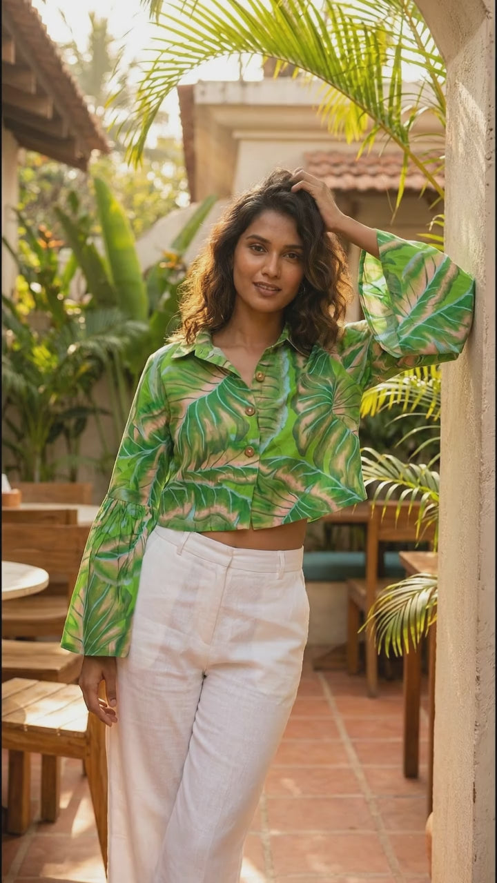 FARM Rio leaf print cropped shirt for women